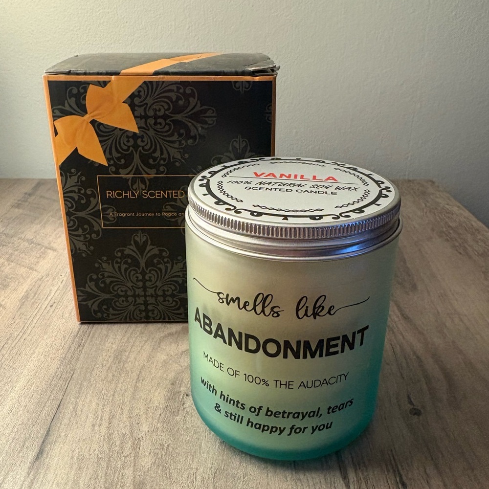 NWT Vanilla Scented Candle with Humorous Text